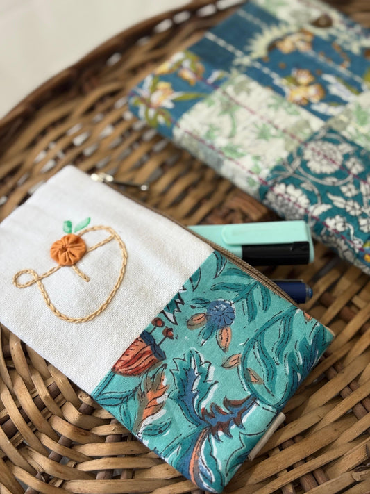 Handcrafted Name Initial Pouch - Personalized Zipper Pouch