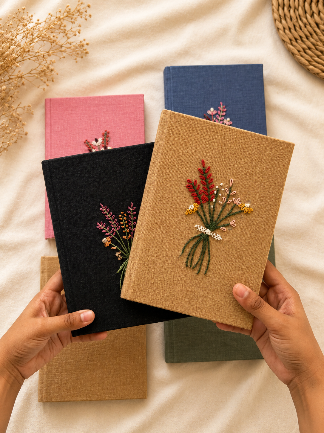 Handcrafted Embroidered Journal - Recycled Paper & Upcycled Cover