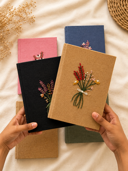 Handcrafted Embroidered Journal - Recycled Paper & Upcycled Cover