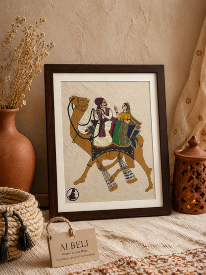 Dhola Maru Applique Painting - Unique Kota Doria Upcycled Textile Art