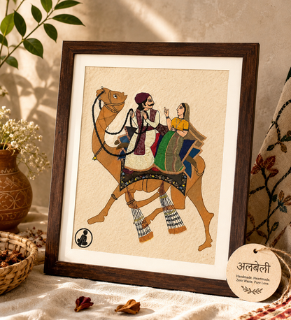 Dhola Maru Applique Painting - Unique Kota Doria Upcycled Textile Art