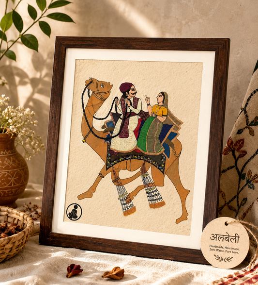Dhola Maru Applique Painting - Unique Kota Doria Upcycled Textile Art