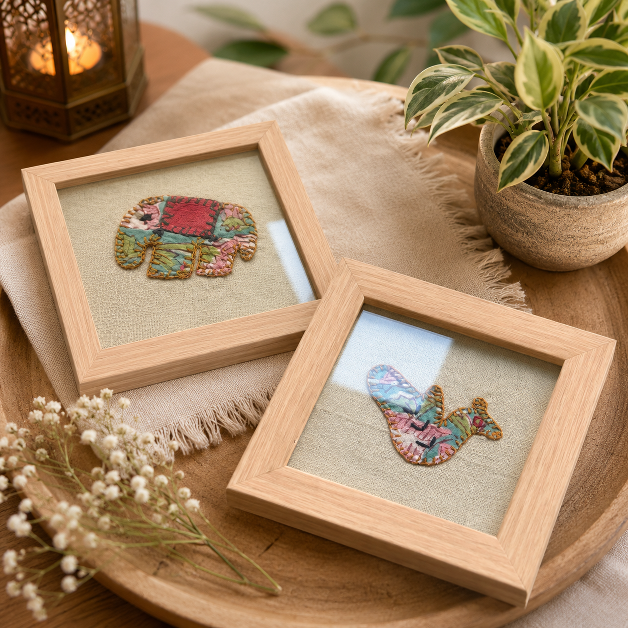 Handmade Applique Glass Coasters, Set of 2 - Unique Drink Coasters