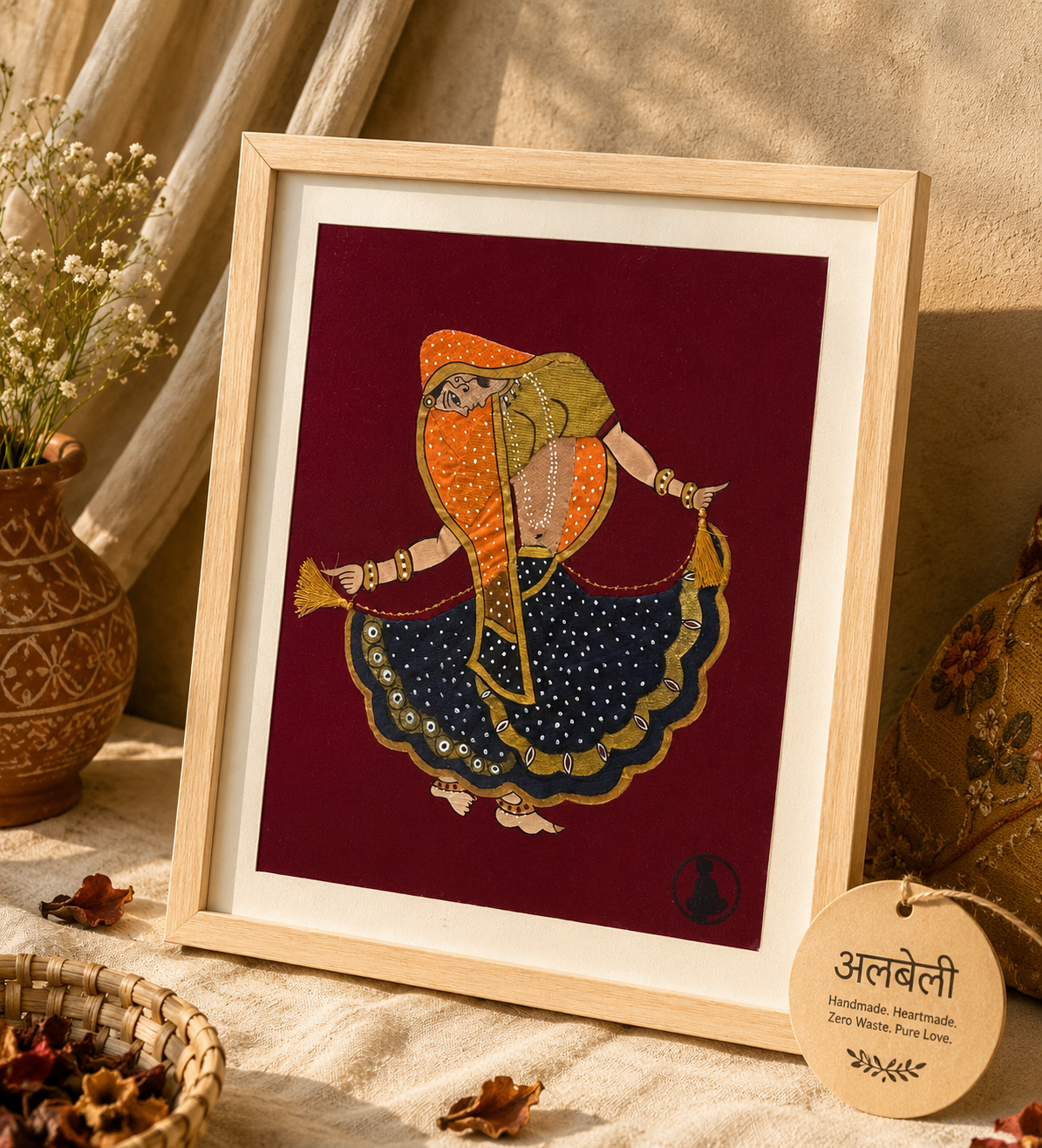 Bani Thani Applique Painting - Unique Kota Doria Upcycled Textile Art