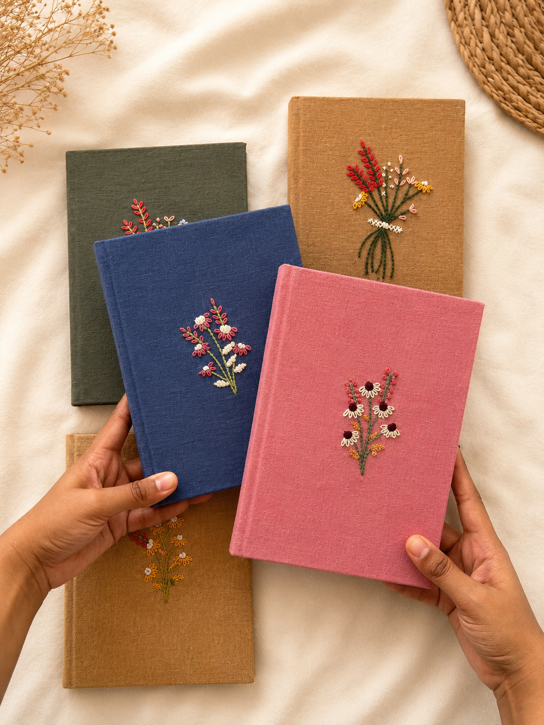 Handcrafted Embroidered Journal - Recycled Paper & Upcycled Cover