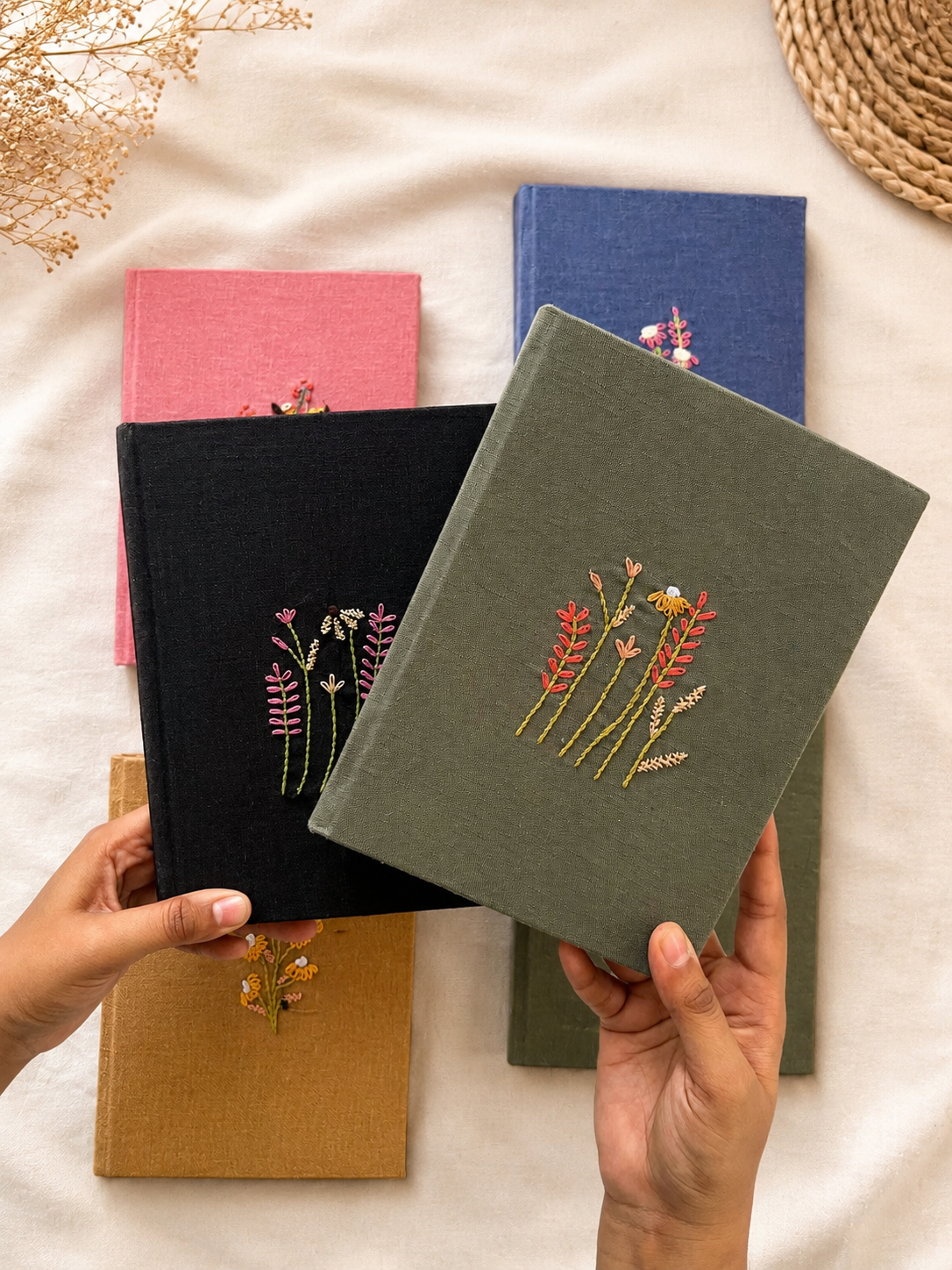 Handcrafted Embroidered Journal - Recycled Paper & Upcycled Cover