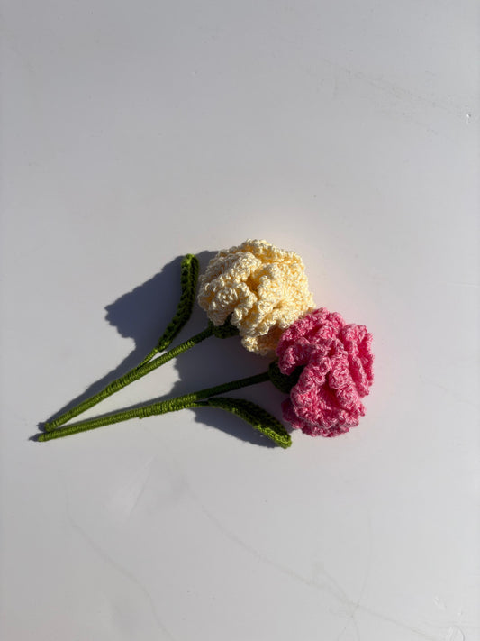 Handcrafted Crochet Carnation Flower Sticks