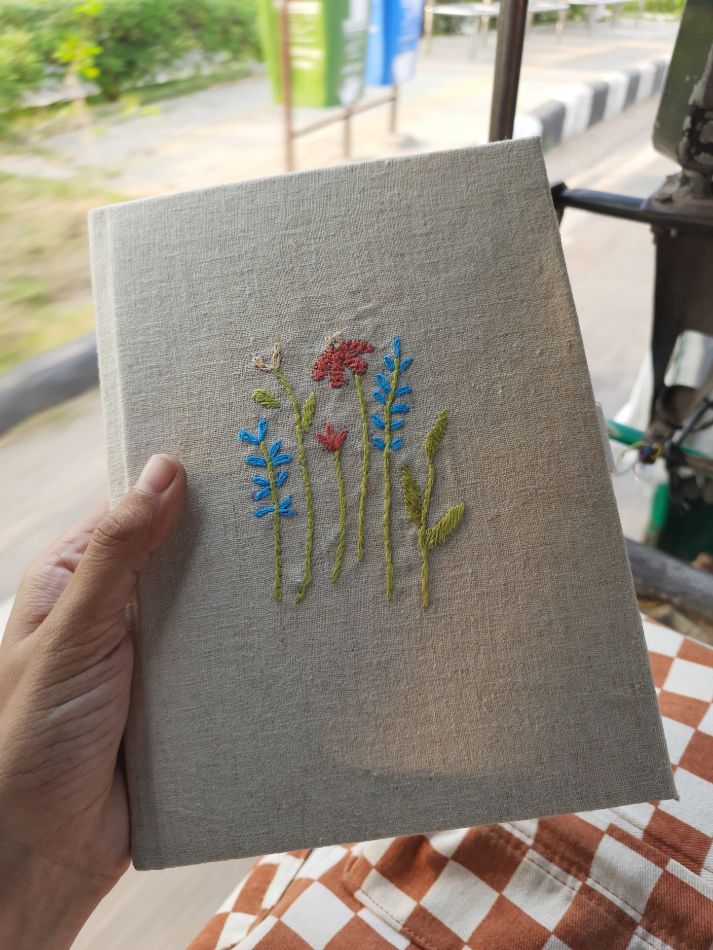 Handcrafted Embroidered Journal - Recycled Paper & Upcycled Cover