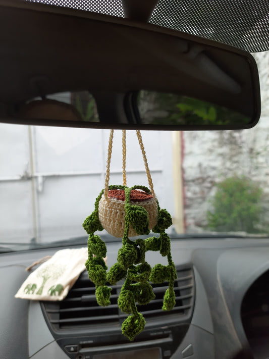 Handcrafted Crochet Money Plant Car Charm - Sustainable Car Accessory
